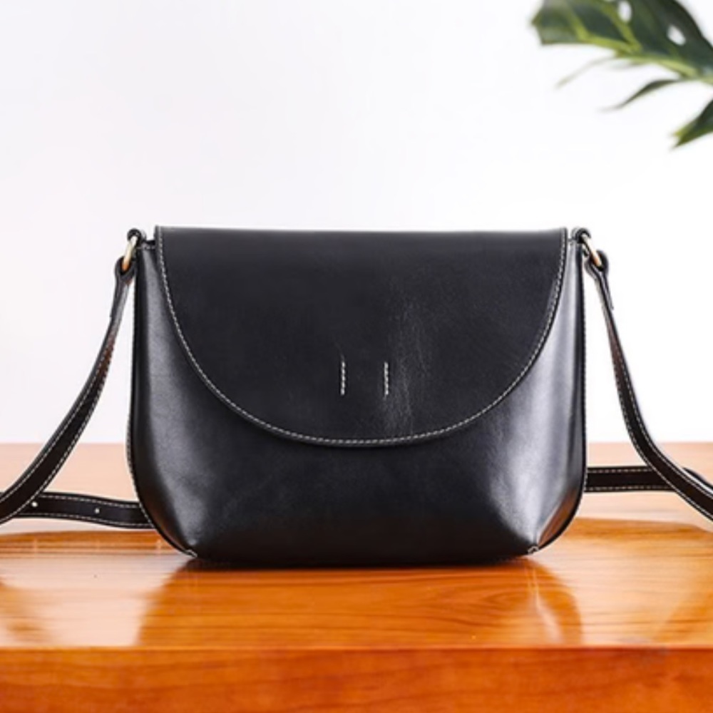 Hemigirl Black Structured Saddle Crossbody Bag